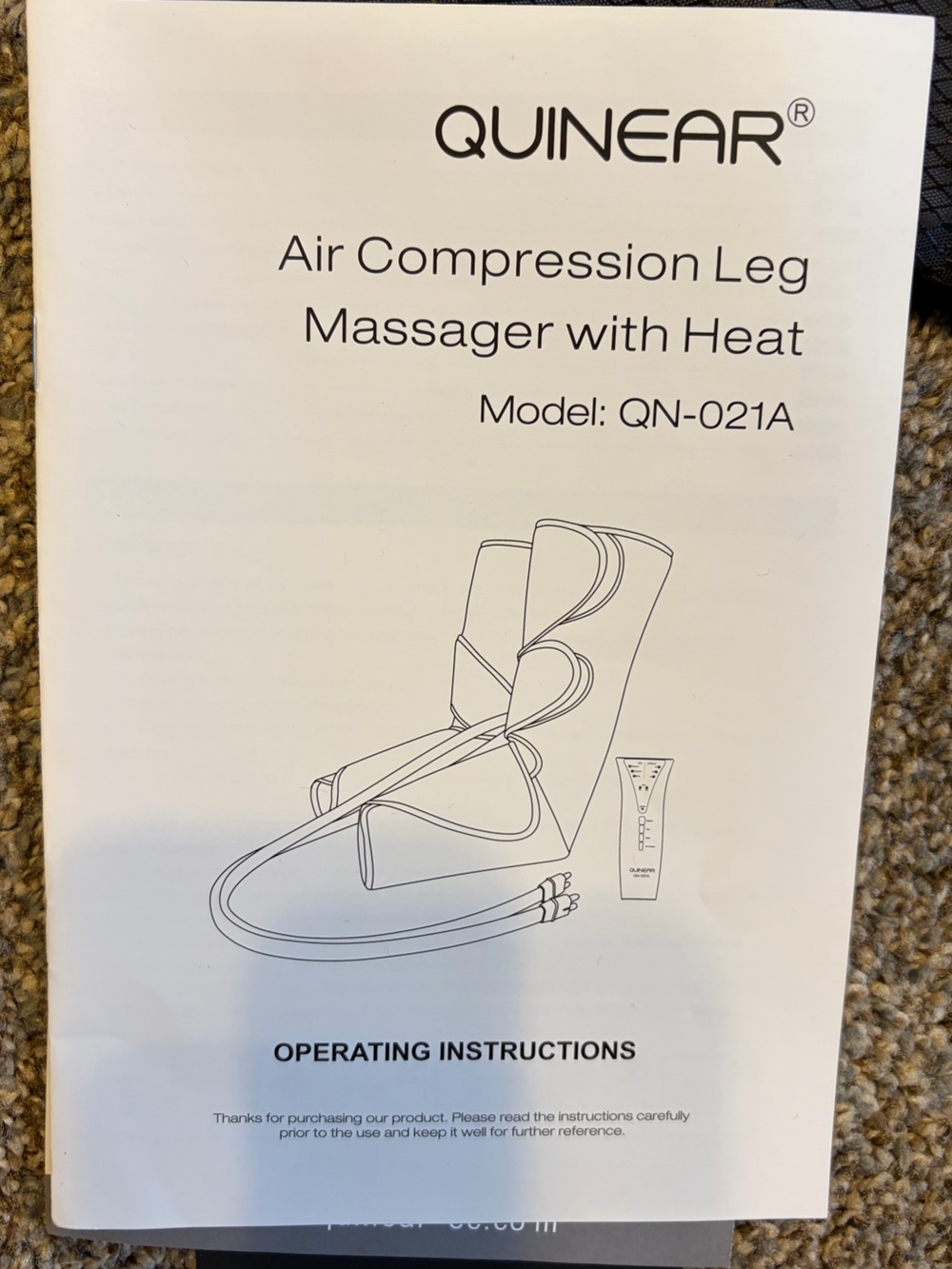 Air Compression Leg Massager with Heat - White Instruction Manual